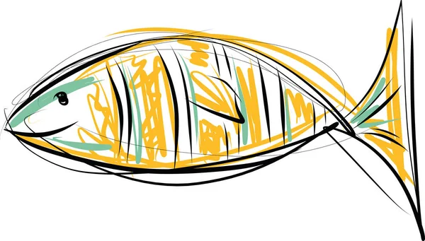 Πολύχρωμο Χέρι Που Χαριτωμένο Ψάρι Στυλ Σκίτσο Εικονογράφηση Διανύσματος — Διανυσματικό Αρχείο