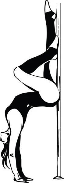 Schizzo Donna Sospesa Pole Dance Bar Illustrazione Schizzo — Vettoriale Stock