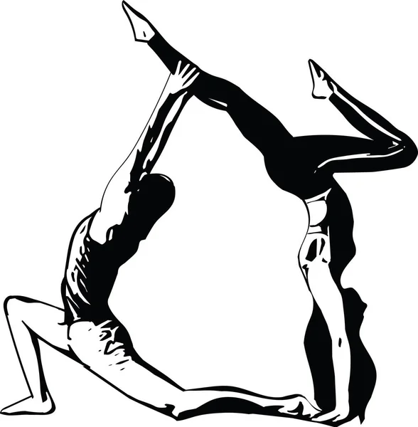 平衡瑜伽波西 健康和年轻夫妇一起练习柔道瑜伽 病媒图解 — 图库矢量图片