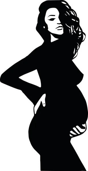Schwangere Mädchen Zeigen Ihren Bauch Vector Illustration — Stockvektor