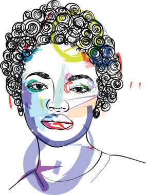 Line Art Woman Face Drawing. Black Woman. Afro American Female Logo. Minimalist Face. Beauty salon Contouring Line Vector Illustration
