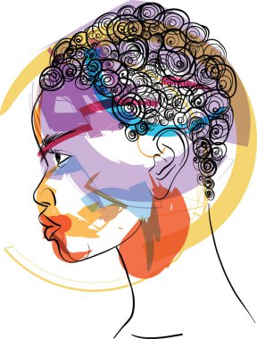Line Art Woman Face Drawing. Black Woman. Afro American Female Logo. Minimalist Face. Beauty salon Contouring Line Vector Illustration