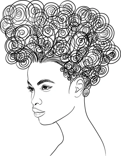 Line Art Woman Face Drawing Black Woman Afro American Female — ストックベクタ