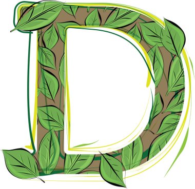 Yeşil yaprak alfabe vektörü Illustration Letter D
