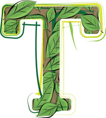 Yeşil yaprak alfabe vektörü Illustration Letter T