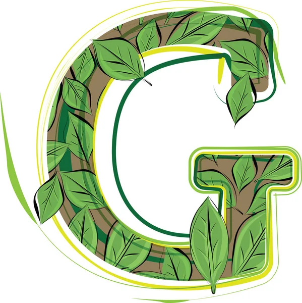 Green Leaf Alphabet Vector Illustration Letter — Image vectorielle