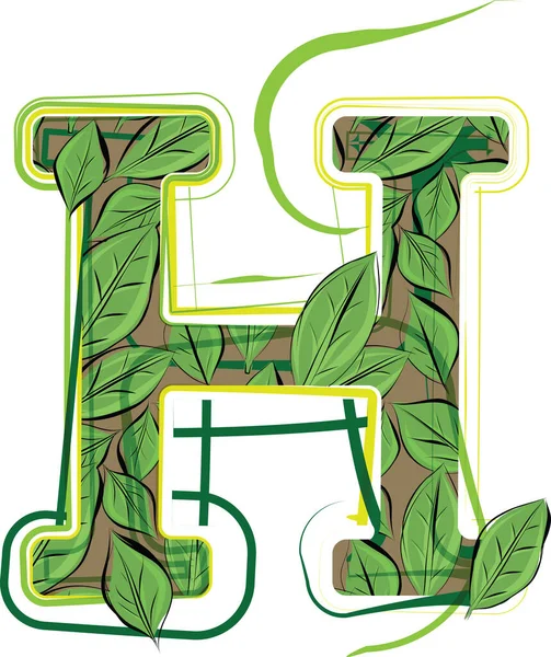 Green Leaf Alphabet Vector Illustration Letter — Stockový vektor