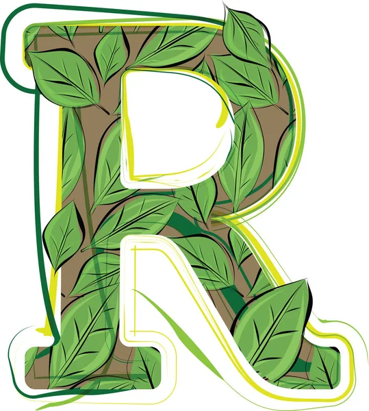 Green Leaf Alphabet Vector Illustration Letter — ストックベクタ