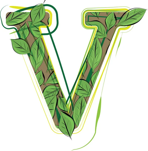 Green Leaf Alphabet Vector Illustration Letter — Stock Vector