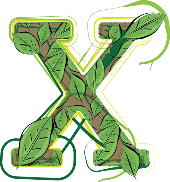 Green Leaf Alphabet Vector Illustration Letter — Stockvektor