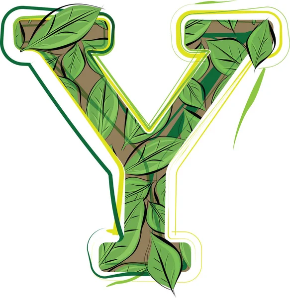 Green Leaf Alphabet Vector Illustration Letter — 스톡 벡터