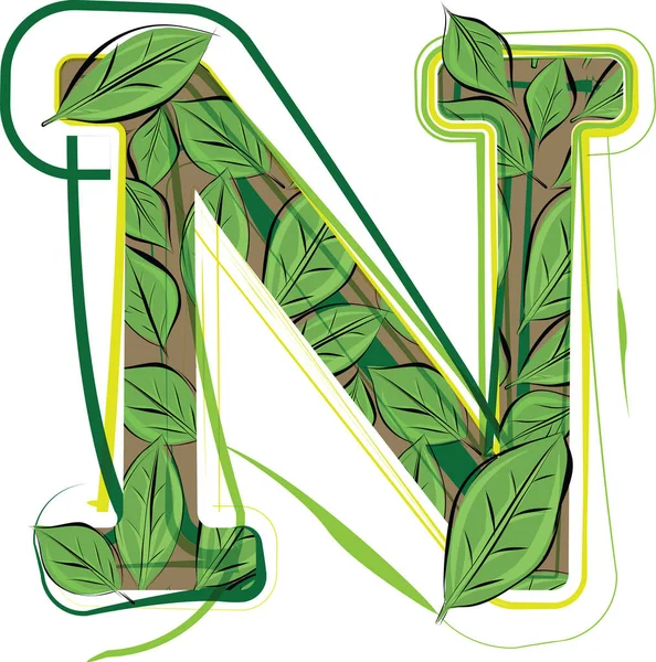 Green Leaf Alphabet Vector Illustration Letter — Vettoriale Stock