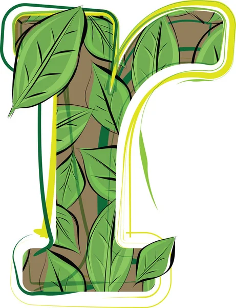 Green Leaf Alphabet Vector Illustration Letter — Stockový vektor