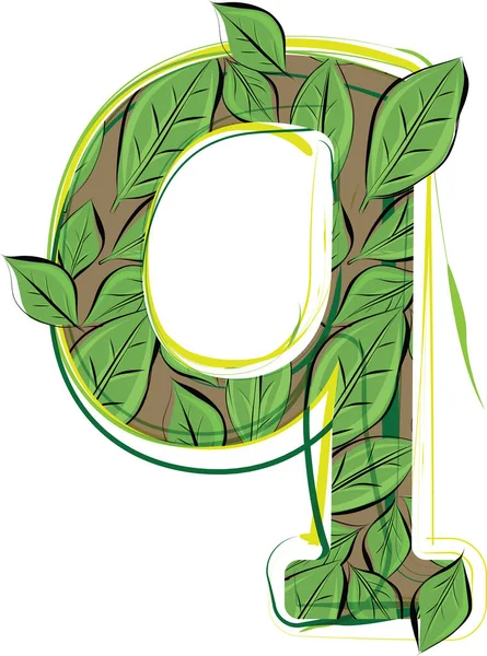 Green Leaf Alphabet Vector Illustration Letter — 图库矢量图片