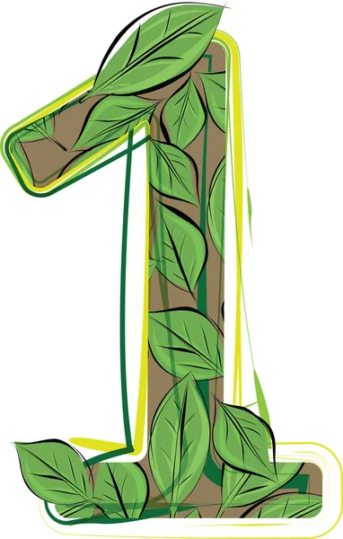 Green Leaf Alphabet Vector Illustration Number — Stock vektor