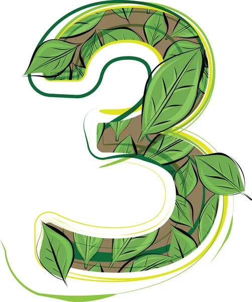 Green Leaf Alphabet Vector Illustration Number — Wektor stockowy