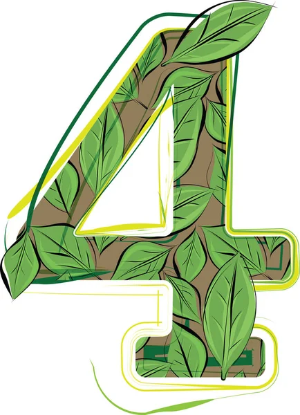 Green Leaf Alphabet Vector Illustration Number — Stock vektor
