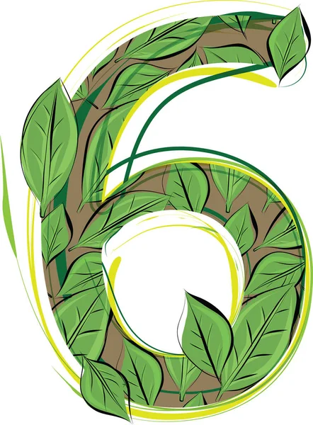 Green Leaf Alphabet Vector Illustration Number — 图库矢量图片