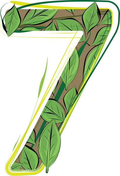 Green Leaf Alphabet Vector Illustration Number — Stock Vector