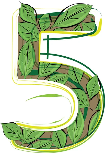 Green Leaf Alphabet Vector Illustration Number — ストックベクタ