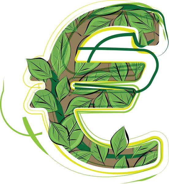 Green Leaf Euro Symbol Sketch Drawing Vector Illustration — Vettoriale Stock