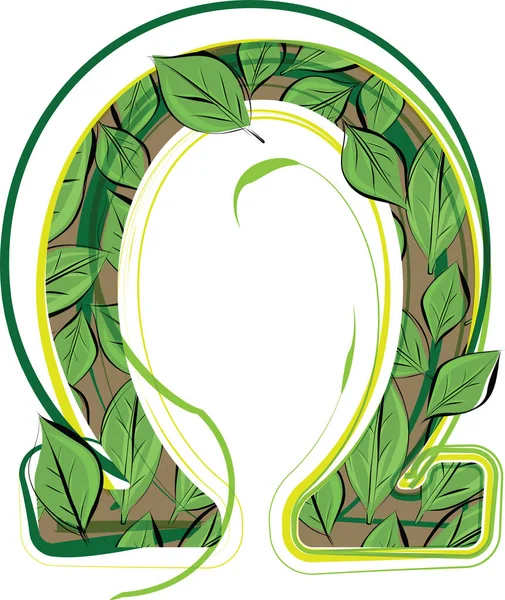 Zelený List Omega Symbol Náčrtek Kreslení Vektor Ilustrace — Stockový vektor