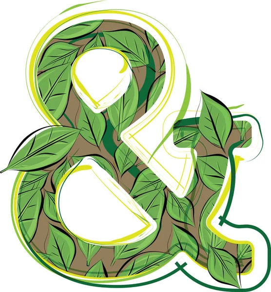 Green Leaf Ampersand Simbolo Schizzo Disegno Vettore Illustrazione — Vettoriale Stock