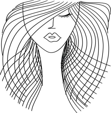 Sketch of Women portrait. young beautiful girl looking front angles. Close up black and white line sketch isolated vector illustration