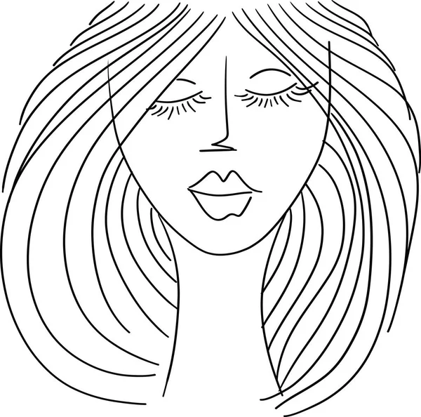 Sketch Women Portrait Young Beautiful Girl Looking Front Angles Close — Stok Vektör