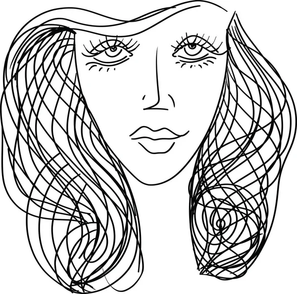 Sketch Women Portrait Young Beautiful Girl Looking Front Angles Close — Stockvektor