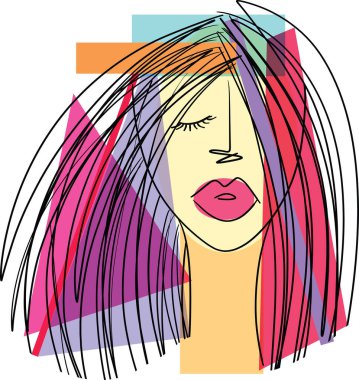 Sketch of Women portrait. young beautiful girl looking front angles. Close up black and white line sketch isolated vector illustration
