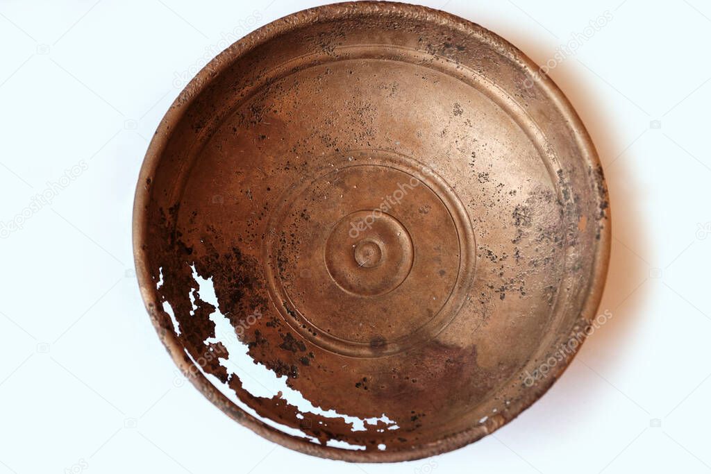 Bronze bowl of Roman Time. Accompanying inventory from burial. Lipitsa culture.