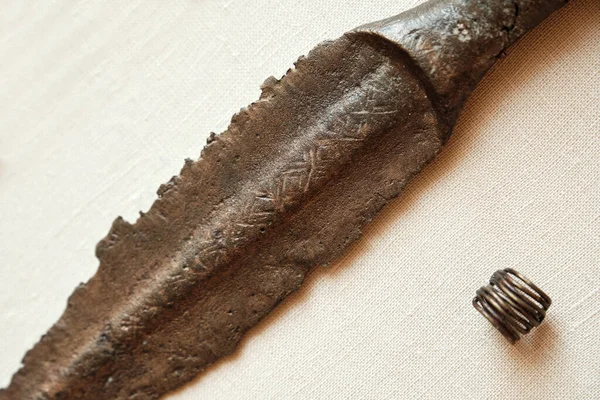 Closeup Bronze Dagger Blade Accompanying Inventory Burial Trzciniec Komariv Culture — Fotografie, imagine de stoc