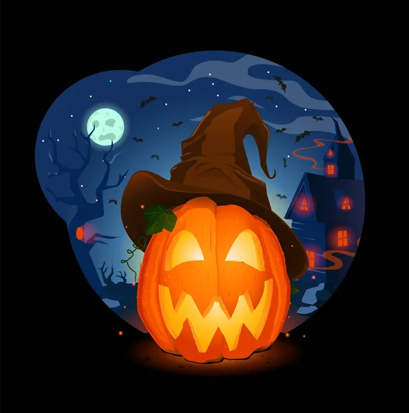 Ilustración Halloween Vacaciones Calabaza Naranja Con Ojos Brillantes Cara Malvada Vectores de stock libres de derechos