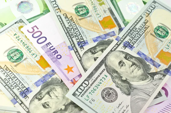 Dinheiro em dinheiro dos EUA e da UE — Fotografia de Stock
