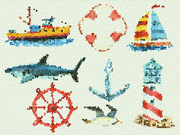 海洋テーマの背景 ヨット アンカー カモメ 救命ブイ 孤立した物体 カード 招待状 ポスターのデザインのために — ストック写真