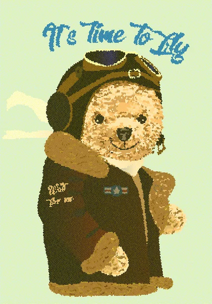 Teddy bear drawing. Simpotic bear pilot, preparing for flight. Vector drawing