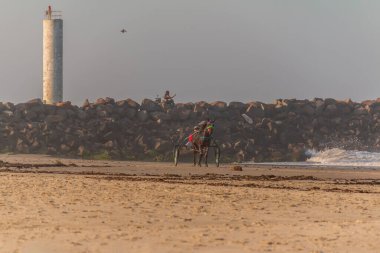 Molhes sahilinde, Torres, RS 'de, biseksüel giyen bir adam