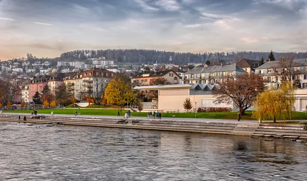 Akvarell festészet Zürich folyó-bankok — Stock Fotó