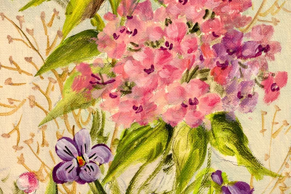 Λεπτομέρεια Νεκρής Φύσης Χειροποίητη Ελαιογραφία Που Απεικονίζει Λουλούδια Καμβά Στυλ — Φωτογραφία Αρχείου