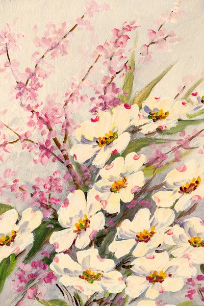 Detail Still Life Hand Made Oil Painting Depicting Flowers Canvas — 图库照片