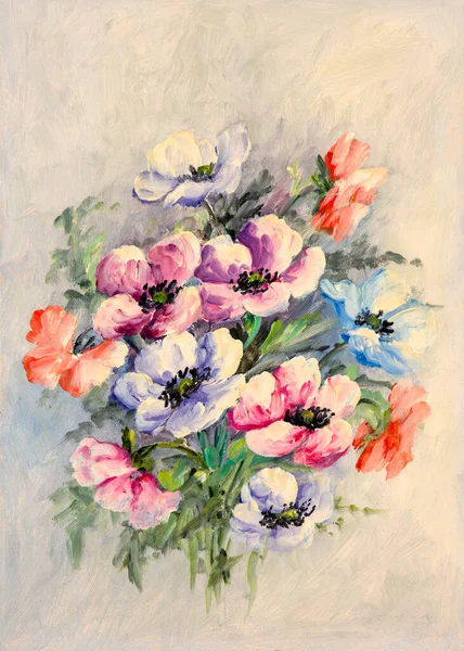 Still Life Hand Made Oil Painting Depicting Flowers Canvas Impressionism — Stock Fotó