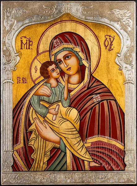 Icon Malt Byzantine Eller Ortodoks Stil Som Skildrer Jomfru Maria – stockfoto