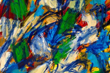Canlı renklere, güçlü şekillere ve fırça darbelerine sahip soyut boya parçaları. Sanatsal benzersiz resim.