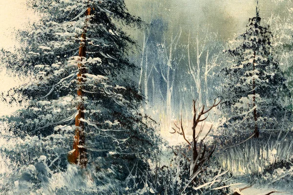 Wiecznie Zielone Sosny Zaśnieżonym Polu Zbliżenie Vintage Sceny Zimowej Obraz — Zdjęcie stockowe