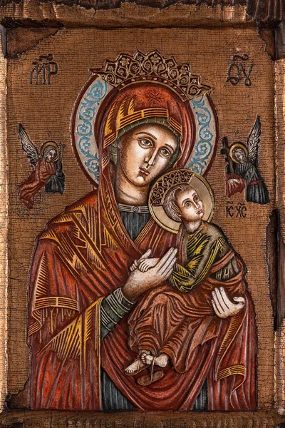 Ikoon Geschilderd Byzantijnse Orthodoxe Stijl Van Maria Jezus — Stockfoto