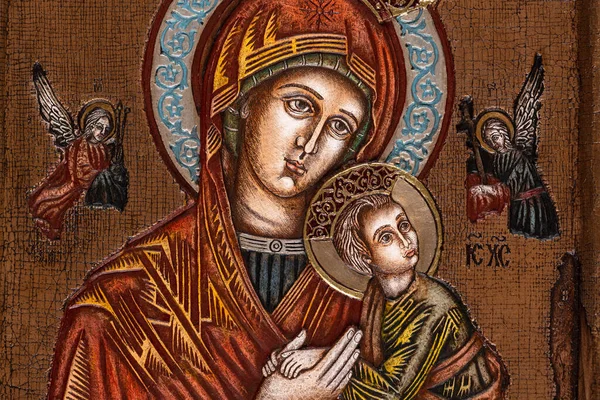 Icon Malt Byzantine Eller Ortodoks Stil Som Skildrer Jomfru Maria – stockfoto