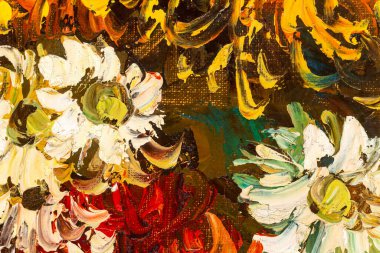 Картина, постер, плакат, фотообои "макро импрессионистской живописи маслом, изображающей букет хризантем цветы художники", артикул 579118702