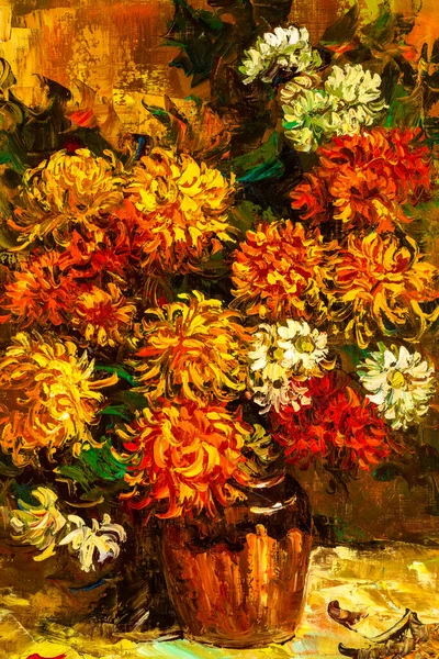 Pittura Olio Stile Impressionista Raffigurante Mazzo Crisantemi — Foto Stock