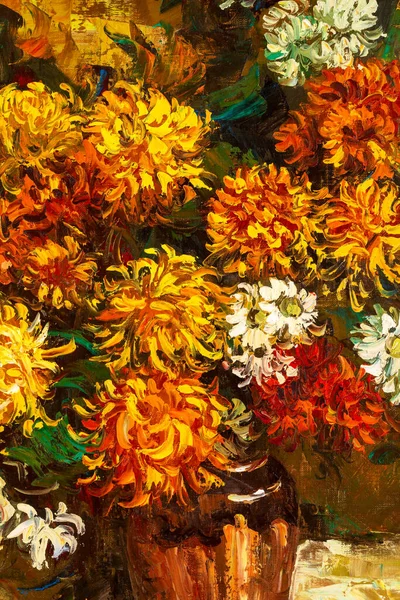 Impresionistická Olejomalba Zobrazující Kytici Chryzantémů — Stock fotografie